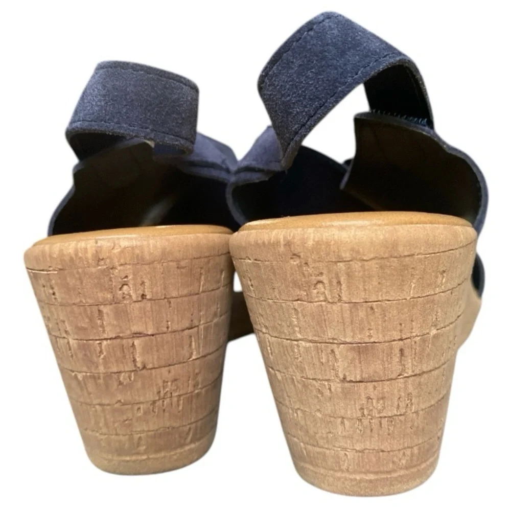 MILA PAOLI Navy Suede Leather Platform Wedge Sandals Crisscross Slingback 10